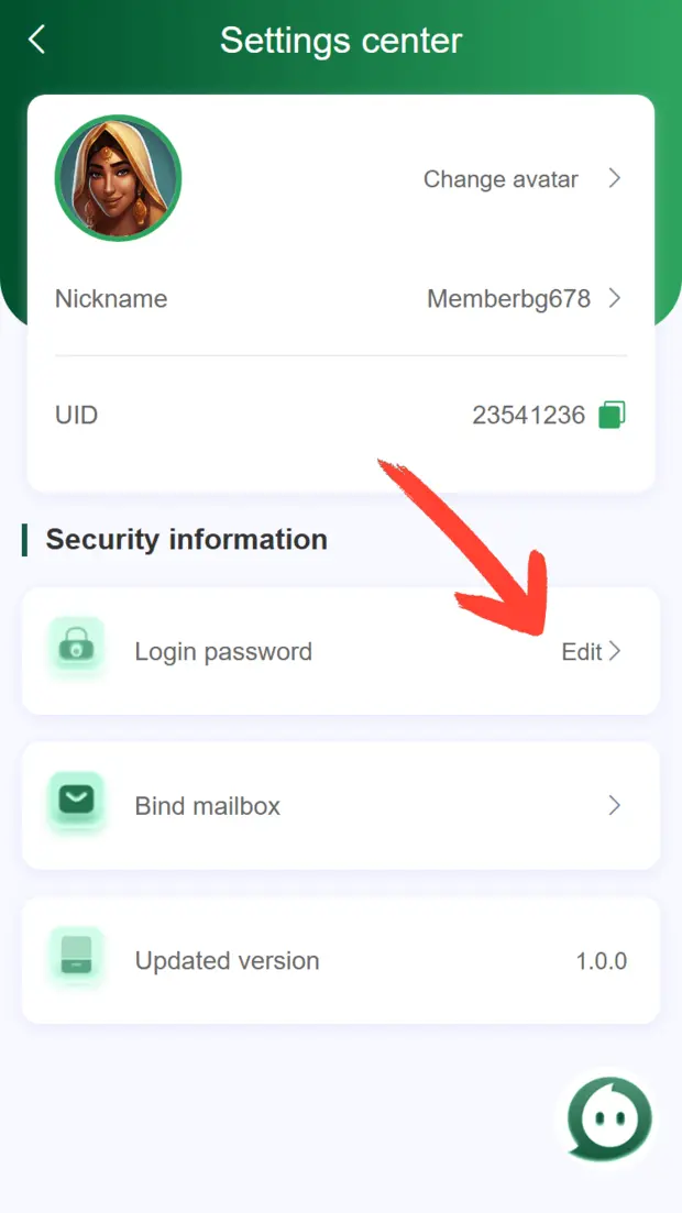 BG678 Game security settings showing login password option
